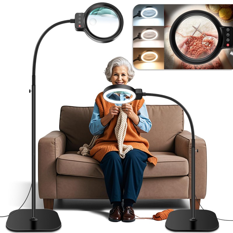 30X 10X Large Floor Magnifying Glass with Light and Stand,72