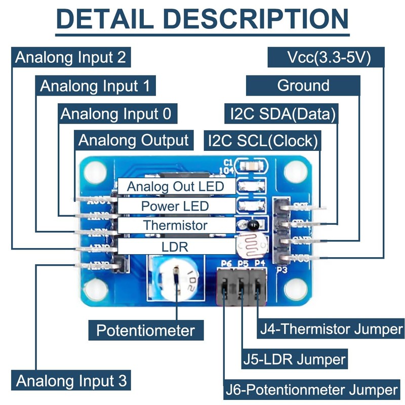 DAOKAI AD/DA Converter Module, PCF8591 Analog to Digital/Digital to Analog
