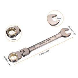 sourcing map Flex-Head Ratcheting Combination Wrench 18mm Metric 72-Teeth CR-V Steel Nickel Plated Open End Ratchet Spanner Gear for Fasteners Nut Bolt