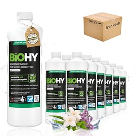 BiOHY Bodenreiniger f√ºr alle Wischroboter mit Fr√ºhlingsduft (12 x 1 Liter) | Schaumarm & Streifenfrei | Reinigungsmittel Konzentrat f√ºr alle B√∂den