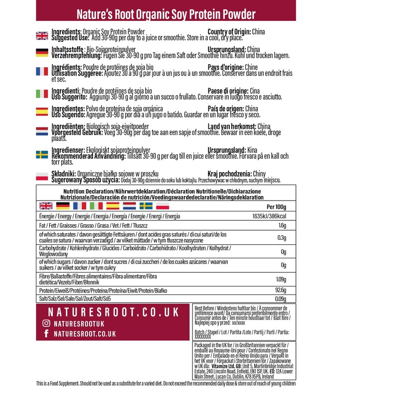 Nature’s Root Organic Soy Protein Powder 250g - Essential Micronutrients