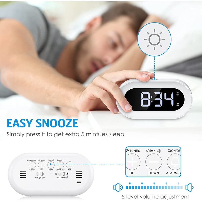 Newest Digital LED Alarm Clock with Smart Night Light, Electronic