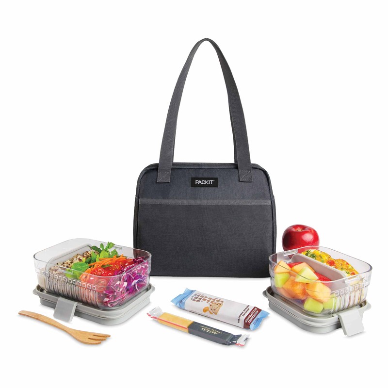 PackIt Freezable Hampton Lunch Bag, City Charcoal, Built with EcoFreeze