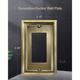 ZILLSEA Decorator/Rocker Wall Plate for Dimmer Switch, GFCI Outlet and Receptacal, Metal Outlet Covers Switch Plate, Antique Brass, Single Gang, 4 Pack