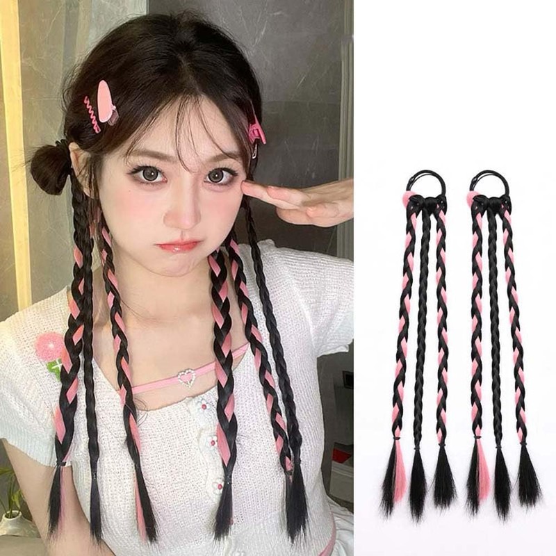 2Pcs Braided Ponytail Extensions with Hair Ties Soft Synthetic Hair