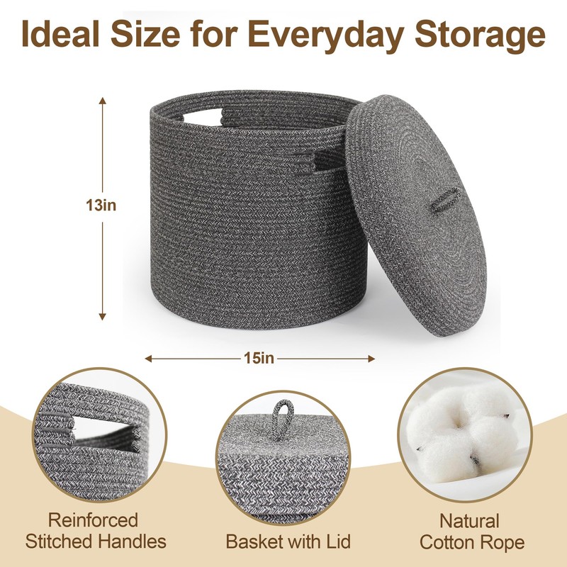 WILLITAT Storage Basket with Lid, Woven Blanket Storage for Living