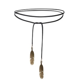 Doubnine Boho Feather Choker Wrap Versatile Necklace Vegan Suede Lariat Gothic Brown Black Accessories for Women (black cord + bronze feather)