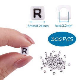 Pandahall 50g/300pcs Acrylic A-Z English Letter R Beads Alphabet Cube Beads DIY Word Message Initial Bracelet Spacer Charms Jewelry Makings 6x6mm White