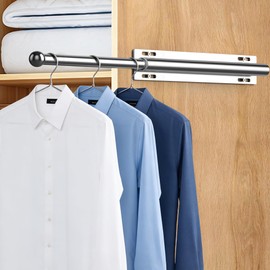 Valet Rod for Closet Retractable, 13.4"-23.2" Pull Out Clothes Hanger Rail, Heavy Duty Alloy Steel Side Mount Wardrobe Bar, Adjustable Organizer Rack for Laundry Room, Bathroom, Entrance (Nickel)