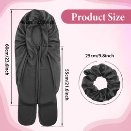 Abeillo Long Satin Bonnet for Women, Large Silk Bonnet for Sleeping Bonnet with Tie Band and Scrunchies, Sleep Cap for Long Curly Hair, Braids(Black)