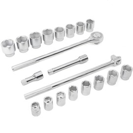 TONYNOL 3/4 Inch Drive Socket Wrench Sets,21-Piece,Metric Size(19-50mm),6-Point,CR-V Steel Sockets with Adapters and Ratchet Handle,Flex-head breaker bar