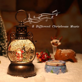 Christmas Santa Snow Globe 5.1In High, Musical Snow Lantern Globe Lights with, Batteries Powered,Retro Style Holiday Glitter Globe for Xmas Home Decoration and Santa Gifts