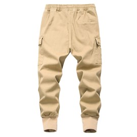 TLAENSON Boys Joggers Cargo Pants for Kids Drawstring Elastic Waist Cotton Twill Jogging School Pants Khaki Size 160 12-13 Years