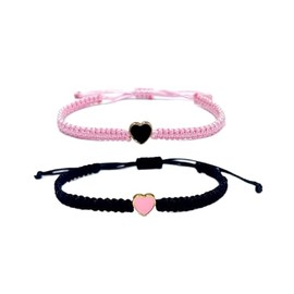 xuzhiyuan 2Pcs Colorful Heart Beaded Matching Bracelets Cute Heart Braided Adjustable Couple Friendships Bracelets Set Long Distance Bracelets for Lover Best Friends-Black+Pink