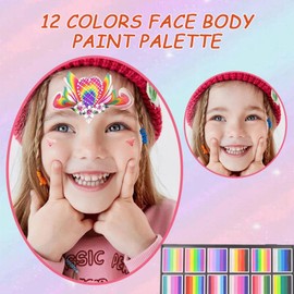 Face Paint Palette,Face and Body Paint | 12 Grids with Brush Water-Based Long-Lasting Smudge-Proof Markers for Kids-Party Festival Sports Girls Women Cosplay Theater