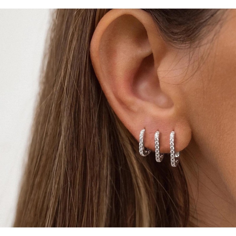 Cangall 3 Pairs 925 Sterling Silver Hoop Earrings for Women,