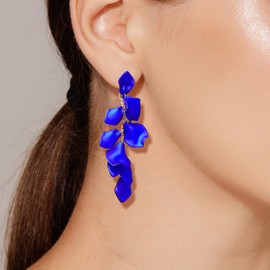 Rose Petal Earrings Colorful Long Dangle Earrings Floral Tassel Earrings Orange Red White Earrings for Women Girls