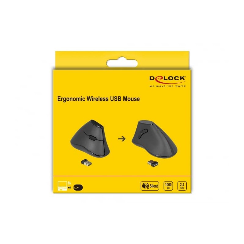 DELOCK Ergonomische vertikal optische 5-Tasten Maus 2,4GHz kabellos - Lautlos
