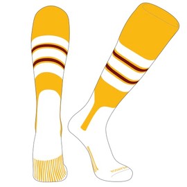 PEAR SOX OTC Baseball Softball Stirrup Socks (E, 7in) Gold, White, Cardinal (L)