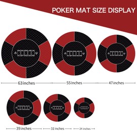 IKULE Texas Hold'em Poker Mat Water Repellent Portable Round Poker Table Top with Art Deco Layout Print Smooth Surface for Poker Games, Blackjack, Casin