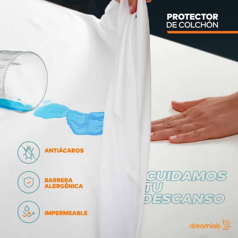 Dreamlab Protector de Colchón Tela Suave 100% Impermeable e hipoalergénico,