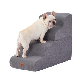 Gray Curved Dog Stairs Ramp for High Beds 22.8" H, 4-Step Dog Steps for Small Dogs and Cats, Pet Stairs for High Bed Climbing, Non-Slip Balanced Pet Step