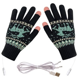 Yoolhamy USB Heated Gloves for Men Women Warm Gloves Winter Hand Warmer PC Heated Fully Heated Touchscreen Gloves Ladies Heating Knitting Hands Warmer Christmas Gift, a