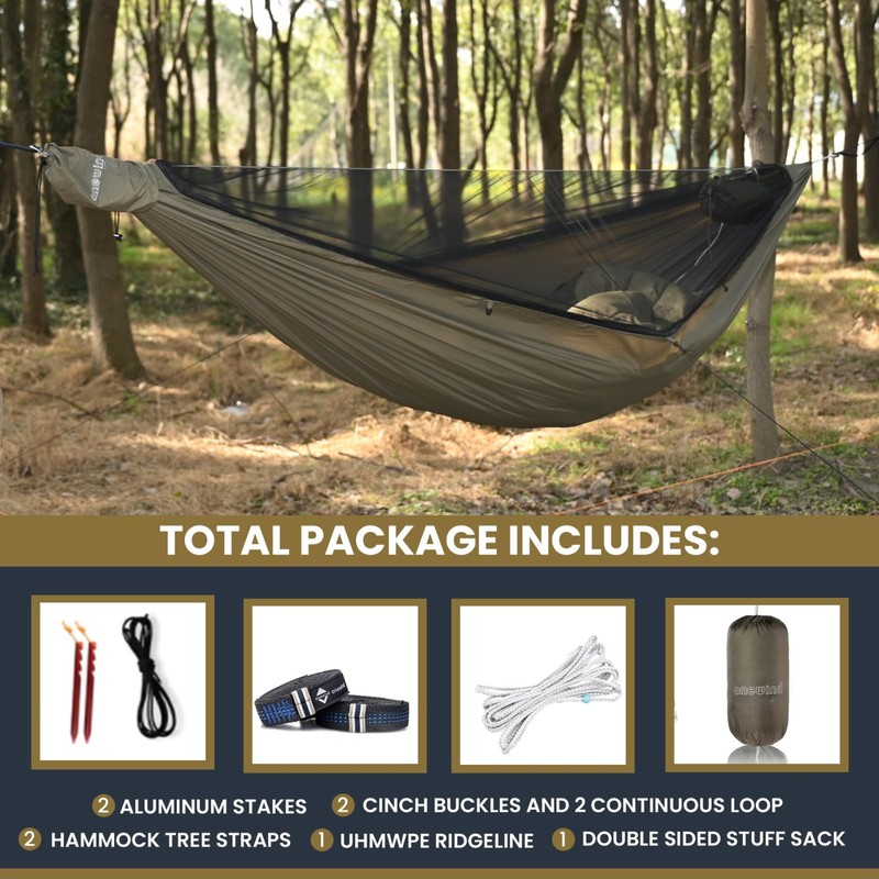 Onewind 11ft Camping Hammock with Mosquito Net and Structure Ridgeline,