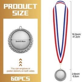 Sasylvia 60 Pieces Blank Award Medals with Neck Ribbons Create Your Own Medals Kit Cheer Medals Winner Medals Participation Trophy Metal Gifts for Adults Party(Antique Silver)