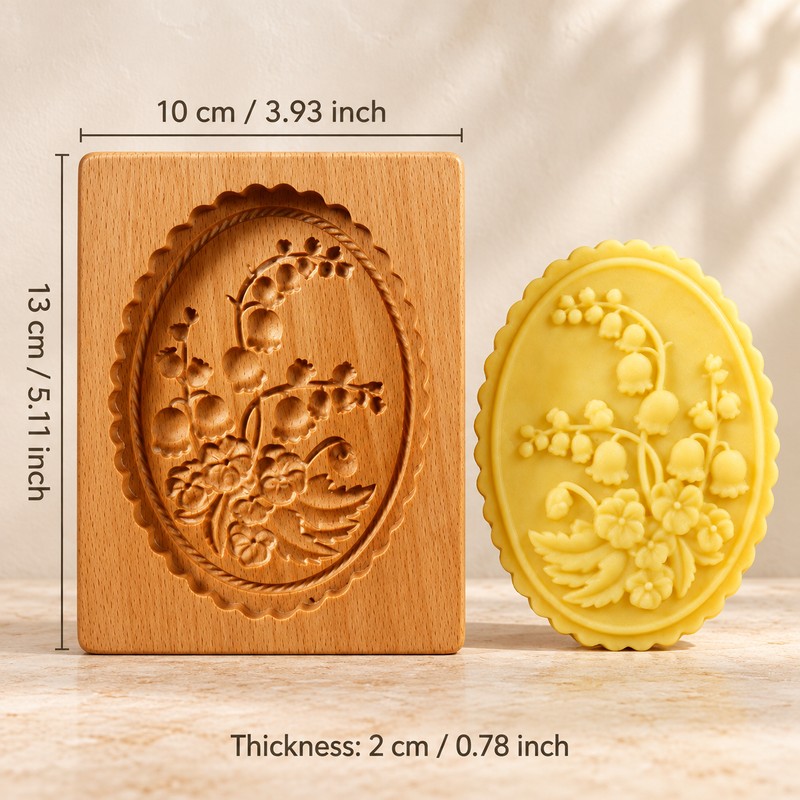Wooden Cookie Mold for Baking – Carved Flower Embossing Design