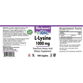 Bluebonnet L-Lysine 1000 Mg 100 Caplets, free-form Amino-Acid, Immune support