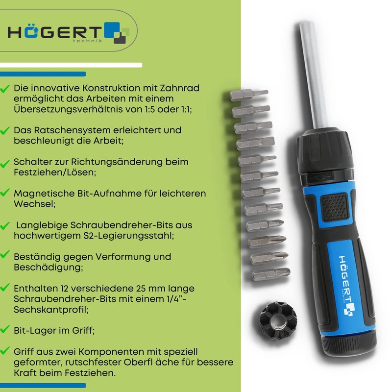 Högert HT1S215 Screwdriver Set of 13 with Innovative Construction with