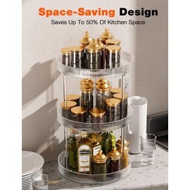 360° Clear Rotating Storage Tray, 3 Tier Lazy Susan Bathroom Countertop Organizer, Cosmetics and Perfume Organizer, Spinning Storage Tray Vanity Organizer Shelf for Bathroom Cabinet, Kitchen(Large)
