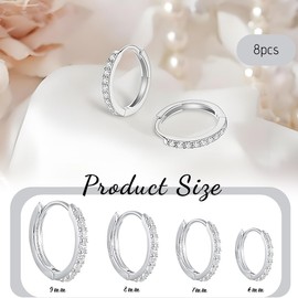 SJBAUTYO 4 Pairs of Hoop Earrings Set with Zirconia AAA+ Hypoallergenic Small Hoop Earrings Sleeping Golden Earrings Hoop Earrings Women's Jewellery 6/7/8/9 mm