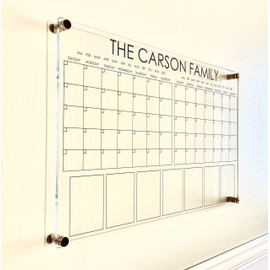 Large Clear Acrylic Monthly Calendar for wall | Dry-Erase Message White Board Calendar Wall Mounted Office Home Family Organization Tools Must Haves School Kids Adult Mom Teen Monthly Weekly ADHD Tool