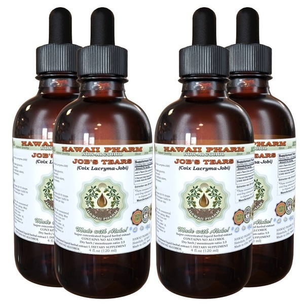 Job's Tears Alcohol-Free Liquid Extract, Job's Tears (Coix Lacryma-Jobi) Grains Glycerite Herbal Supplement 4x4 oz