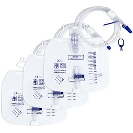 2000mL Sterile Urinary Drainage Bag, 3 Pack Overnight Catheter Bags with Anti-Reflux Drip Chamber, Professional Men Women Urine Bags with 48" Drainage Tube