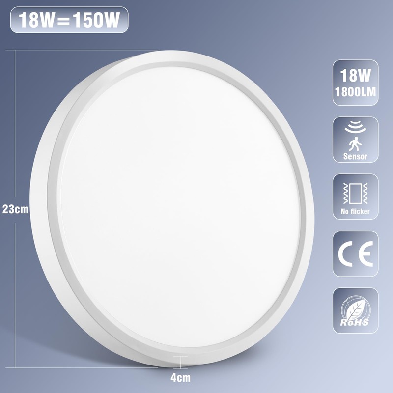 GOOSKI LED Ceiling Light with Motion Sensor, 18 W Ceiling