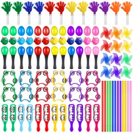 Fiada 96 Pcs Musical Instruments Learning Percussion Toy Include 12 Egg Shakers 12 Sand Hammers 12 Hand Clappers 12 Rhythm Sticks 12 Hand Bells 12 Handheld Cymbals 12 Dance Scarves 12 Finger Castanets