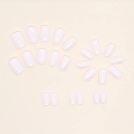 24pcs Short False Nails White Press on Nails Glitter Fake Nails Stick on Nails Petite False Nails Removable Glue-on Nails Fake Nails Women Girls Nail Art Accessories
