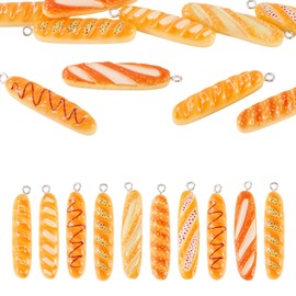 Boutigem - 10 colgantes de resina de baguette en 3D con forma de pan francés de imitación de alimentos, encantadores adornos para colgar pan para manualidades, arete, llaveros, joyería