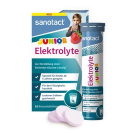 sanotact Electrolytes Junior (16 Effervescent Tablets), Electrolytes for Children for Diarrhoea, Heat, Travel, To Support Liquid Balance, Strawberry Flavour