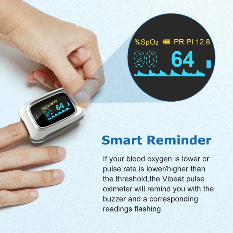 Vibeat Pulse Oximeter Measure Blood Oxygen Saturation, Pulse Rate, PI