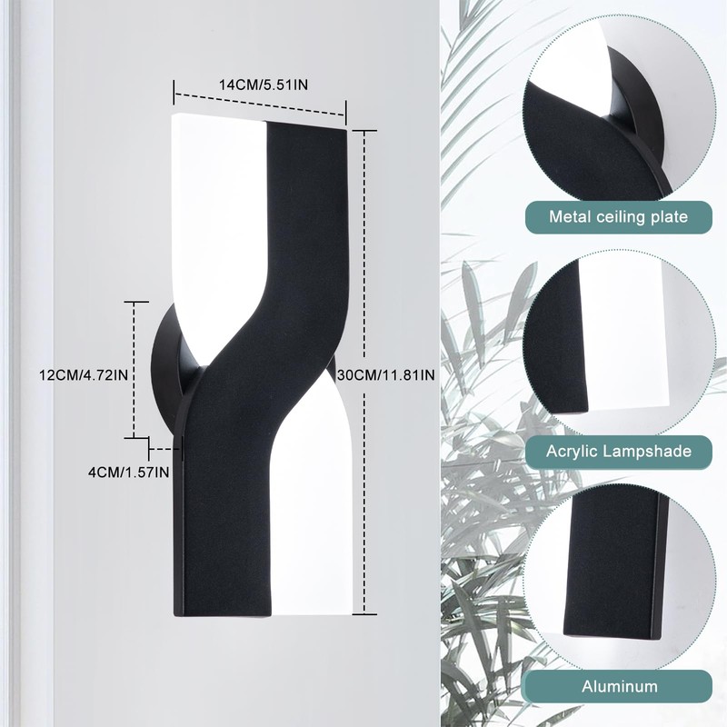 JERANDO Modern LED Wall Sconce, 8W Acrylic Indoor Black Wall