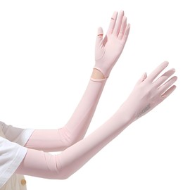 Antcher UV Sun Protection Gloves, Sun Protection, Long Driving Gloves, Touchscreen Gloves, Cooling Arm Warmers for Golf, Cycling, Fishing, Hiking, Running, Pink, One Size, rose
