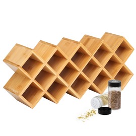 Phyllia Bamboo Spice Rack Organizer 4-Tier Countertop Organiser, Criss-Cross Kitchen cabinet Free-Standing Countertop Storage shelf Fit for Spice Jar, Can, Bottle (Jars Not Include)