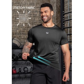 Boyzn Men's Reflective Stripe & Perforated Breathable T-Shirt - Moisture Wicking Quick Dry Gym Shirt for Running, Basketball, Hiking Black-01-3XL