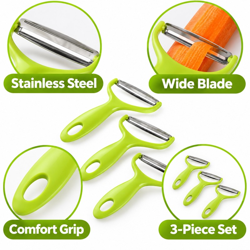 3-Piece Wide-Mouth Vegetable Grater Set with Stainless Steel Blades for