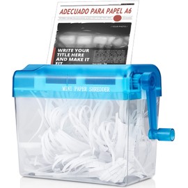 TECHVIDA Trituradora de Papel Manual Portátil, Mini Trituradora Manual Pequeña el Hogar, Adecuado para Papel A6,Trituradora Manual de Documentos de Escritorio (Azul)