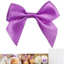 30 Pack Mini Ribbon Bows for Crafts, Satin Ribbon Bows with Adhesive Glue Point, Pretied Bows for DIY Crafting Sewing Scrapbooking Baby Shower Wedding Birthday Party Treats Favors (Purple)